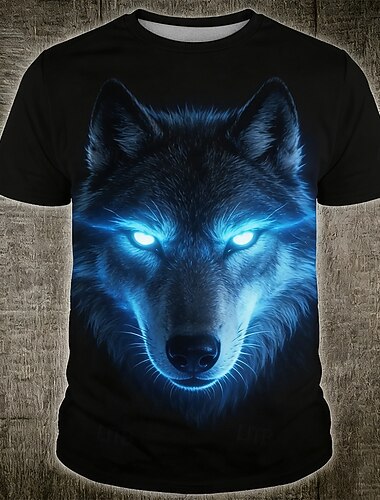  férfi neon izzó szemek farkas arcú alfa farkas cyberpunk fantasy póló, mindenhol nyomtatott, normál szabású, rövid ujjú, kerek nyakú, hétköznapi utcai viselet, designer ruházat, s m l xl xxl xxxl