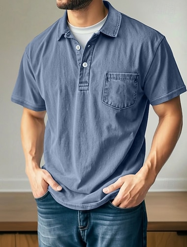  Per uomo Polo Sportivi Camicia 100% cotone lavaggio acido Casuale Ferie Bavero Manica Corta Vintage Essenziale Tinta unica Semplice Vintage ▾ angosciato Estate Primavera Primavera & Estate