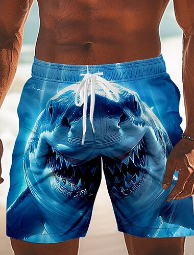  Hombre Animal Tiburón Boxers de Natación Trajes de baño, bañadores cortos Pantalones de Surf Media cintura Gracioso vacaciones en la playa Bolsillos laterales Forro de malla Cintura elástica con
