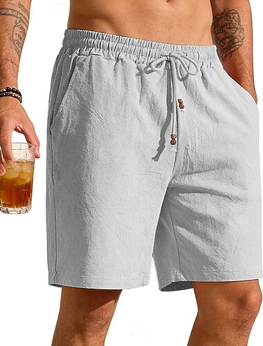  Herren Shorts Leinenshorts Sommershorts Strandshorts Baggy-Shorts Tasche Elastischer Bund Einfach Einfach Leicht Atmungsaktiv Knielang Lässig Outdoor Ferien Mode Klassicher Stil Blau Schwarz