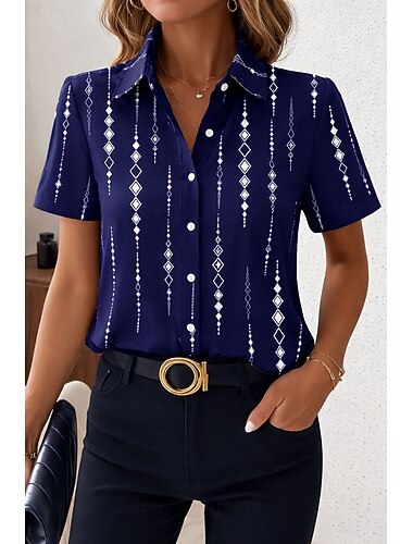  Dámské Košile Grafika Geometrický Vinobraní Tropický vzhled stylové Krátký rukáv Košilový límec Běžné topy Denní Vodní modrá Černá Rubínově červená Trávová zelená Khaki Léto Jaro