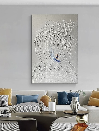  håndlaget oljemaleri på lerret veggkunst dekorasjon moderne hvit abstrakt teksturmaleri av surfing til hjemmedekor ramme hengende/rullet rammeløs ustrukket maleri