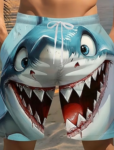  Herren Tiermotiv Cartoon Hai Badehosen Badeshorts Boardshorts Mittlere Taille Lustig Strandurlaub Seitentaschen Netzfutter Elastischer Kordelzug in der Taille Designer Bekleidung