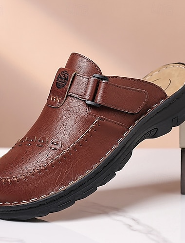  Herrbruna mule loafers med rygglös slip-on, perforerade komfortträskor för vardagsbruk, resor, bilkörning, friluftsliv, weekendkläder och smart casual-stil