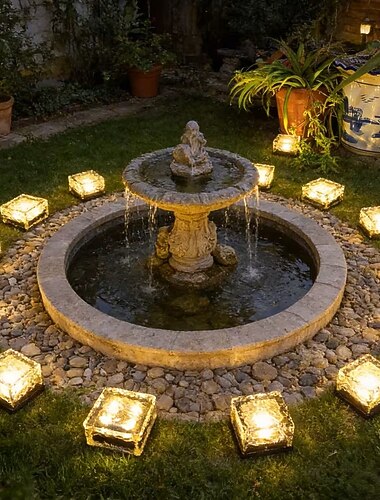  2/4 peças de luzes solares de jardim externas à prova d'água, estilo tijolo de gelo, para pátio, paisagismo, degraus, quintal, caminho, piscina, luzes solares decorativas de solo.