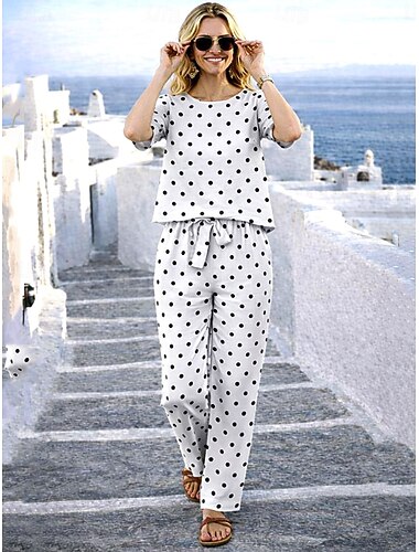  Dames Katoenen linnen sets Korte mouw Elegant Bohemen Actief Casual Dagelijks Wit Zomer Normale pasvorm