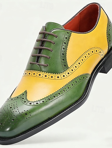 Chaussures habillées à bout golf pour homme en cuir véritable – cuir de vachette de qualité supérieure, bicolore rouge et bleu, style Oxford élégant, chaussures habillées confortables pour homme, parfaites pour les mariages, les fêtes et le bureau.