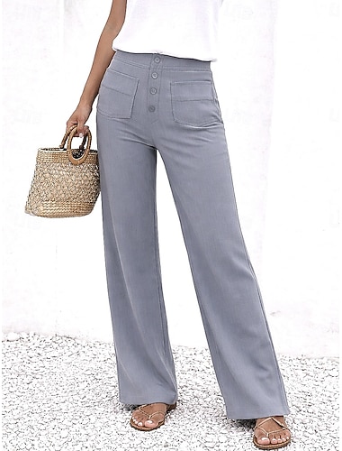  Damen Chinos Gerade Elegant Urlaub Mode Volle Länge Hohe Taille Einfach Bequem Komfort Weich Mikroelastisch Täglich Outdoor Straße Blau Navy-Blau Weiß Armeegrün Sommer Frühling Herbst Lässiger Schnitt