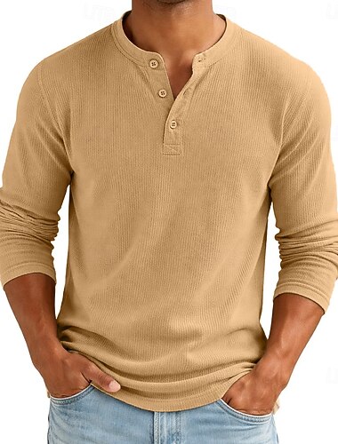  Herren T Shirt Geripptes Strick-T-Shirt T-Shirt Langarm Henley Frühling Herbst Winter Einfach Grubenstreifen Mode Designer Basic Warm Rein Lässig Urlaub Straße Dunkelgrau Weiß Schwarz Top T-Shirt für