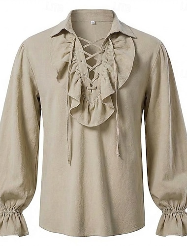  Médiéval Renaissance Chemise Manches longues Pirate Viking Déguisement Homme Viking Pirate Halloween Carnaval Performance LARP Foire de la Renaissance Adulte Chemise