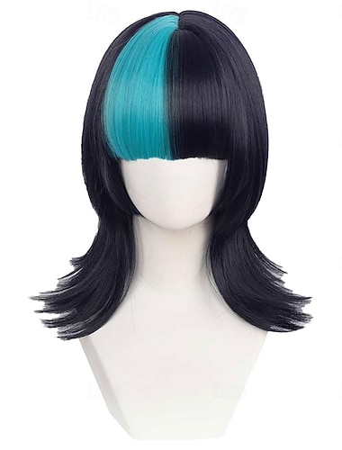  peruca para cosplay, acessórios para fantasia de anime, peruca azul e preta para adultos, roupas e adereços.
