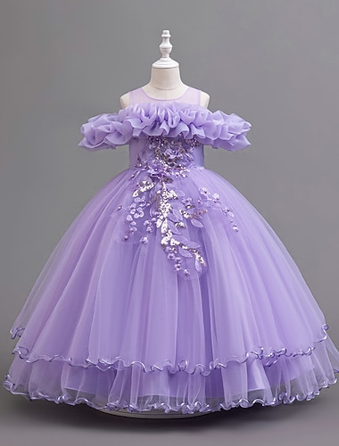  Bambini Ragazze Vestito da Festa Tinta unica Senza Maniche Matrimonio Performance Elegante Moda Dolce Misto Cotone Poliestere Maxi Estate Primavera Autunno Dai 4 anni in su Viola