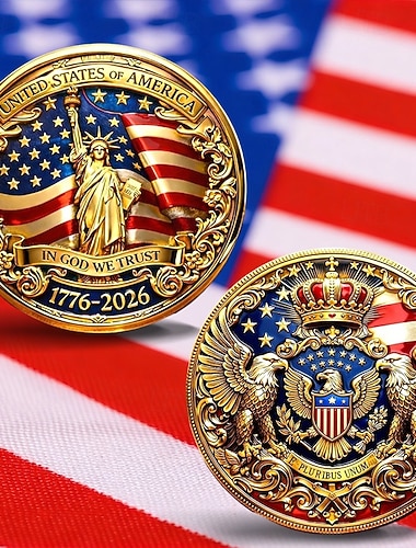  Amerikansk 250-årsjubileumsmynt, patriotiske metallmynter, samlemynter med amerikansk flagg og frihetsklokkedesign, slitesterke jubileumsmynter til utstilling, samlere til halvt femhundreårsjubileum