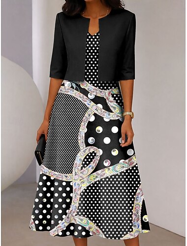  Per donna Insieme del vestito Abito Midi Abito a trapezio Elegante Casual Grafico Geometrico Stampato Abito Midi Mezza Manica Scollo a V Quotidiano Blu Nero Rosso Estate Primavera Vestibilità regolare