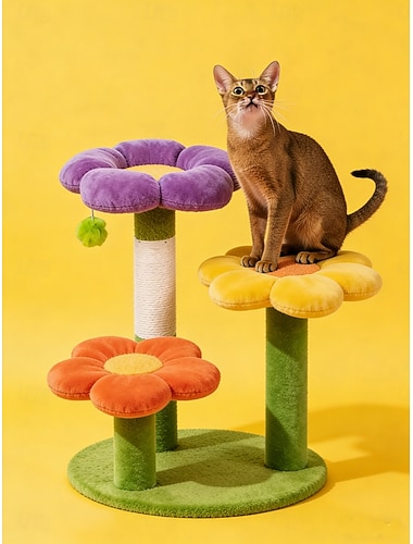  Koselig klorebrett til katt (42 cm) &tre med leker for innendørs moro