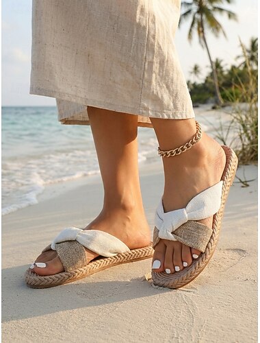  نسائي شاطئ عطلة شاطئ عطلة كعب مسطخ أمام الحذاء على شكل دائري العطلة قماش مسطحات أسود أزرق برتقالي