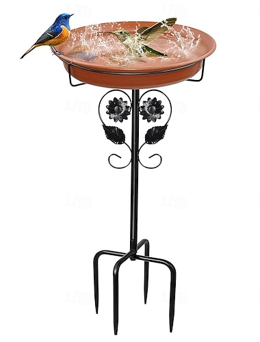  volně stojící koupací mísa venkovní, volně stojící zahradní koupačka pro ptáky miska na krmítko pro ptáky s kovovým kolíkem, odnímatelná dekorace lázeňské krmítko pro ptáky na zahradní terasu, trávník