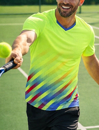  Herre Gradert Sportsskjorte Tennisskjorte Tennis-t-skjorte Kortermet Hurtigtørkende Stretch Fukttransport Pustende Tennis Golfsko Pickleball V-hals Topper Marineblå Grønn Tennis klær