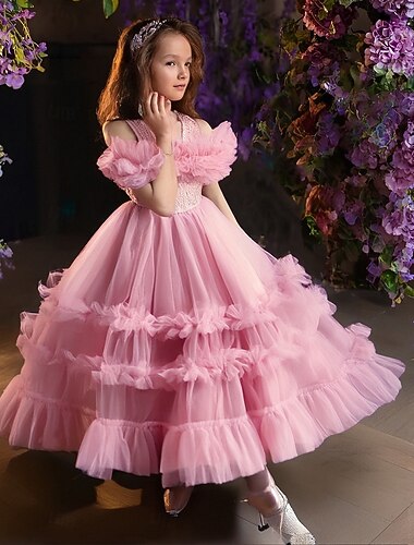  Kinder Mädchen Partykleid Einfarbig Ärmellos Hochzeit Schule Leistung Elegant Mode Baumwollmischung Polyester Partykleid Sommer Frühling Herbst Kinder Bohnenpastenpulver