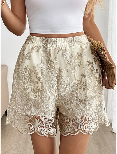  Dámské Kalhoty chinos Kraťasy Elegantní Módní Šik ven Krátký Vysoký pas Květinový Bez vzoru Výšivka Kapsy Elastický pas Pohodlný Yumuşak Pohodlné Elastické Venkovní Dovolená ulice Meruňková Léto Jaro