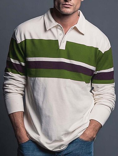  Voor heren Horizontale stroken Rugbypolo Lange mouw Poloshirt Overhemden met kraag Sportkleding Casual Buiten School Sportkleding 3D-afdrukken Lente Herfst Winter blauw Rood Groen