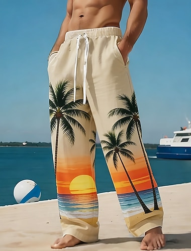  Per uomo Albero di Cocco Natura e paesaggi Piante Tropicali Pantaloni Pantaloni casual Pantaloni Larghi Misura del girovita medio Hawaiano All'aperto Vacanza Abbigliamento mare Coulisse elastica in