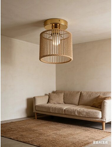  innfelt taklampe, e26/e27 1-lyss laterndesign vevd rotting bohemsk lysekrone rund rotting lampeskjerm bohemsk taklampe for soverom