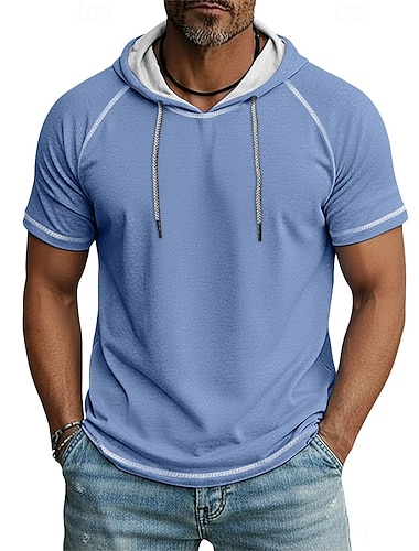  Herren T Shirt Kapuzensweatshirt T-Shirt Kurzarm Kurze Ärmel Kapuzenpullover Sommer Frühling Ganzjahres Einfarbig Mode Designer Sportlich Basic Mit Kapuze Raglanärmel Lässig Straße Ausgehen Hellblau