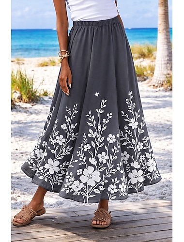  Damen Urlaubsrock Elegant Mode Lässig Maxi Hohe Taille Röcke Blumen Grafik Tasche Druck Mikroelastisch Täglich Strand Blau Schwarz Rosa Grün Sommer 95 % Polyester, 5 % Elastan
