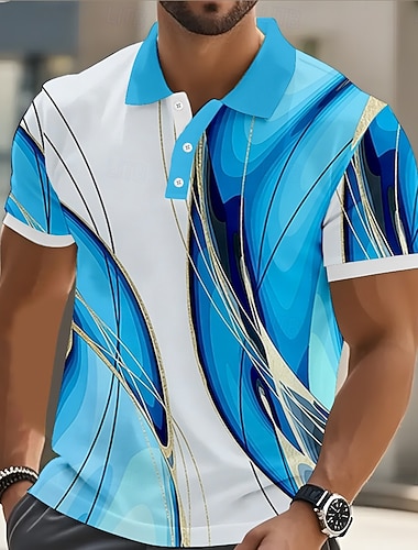  Pánské Geometrické tvary Çizgi Polokošile Krátký rukáv Polo tričko Košile s límečkem Na běžné nošení Oblečení na atletiku Knoflíky Jaro léto Vodní modrá Žlutá Rubínově červená