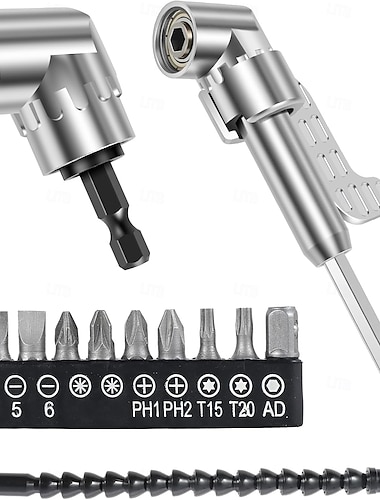  4er-Pack 105°-Winkelbohradapter-Set, Schlagschrauber- und magnetischer Schraubendreher-Steckschlüssel-Bohrer-Eckwerkzeug-Schraubennabe (kurz + lang) und flexibler Winkelverlängerungs-Bit für enge