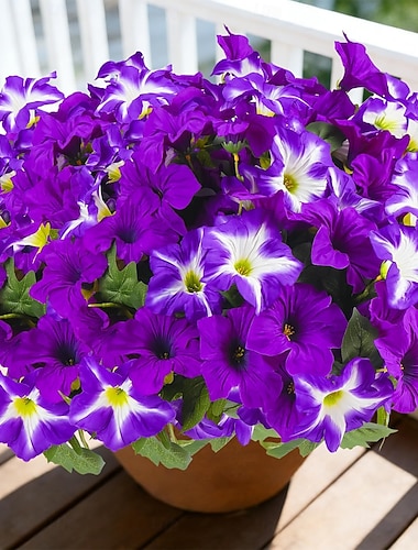  4 mazzi di fiori artificiali primaverili di ipomea per esterni, piante finte in vera seta, resistenti ai raggi UV, per fioriere da giardino e porticati.