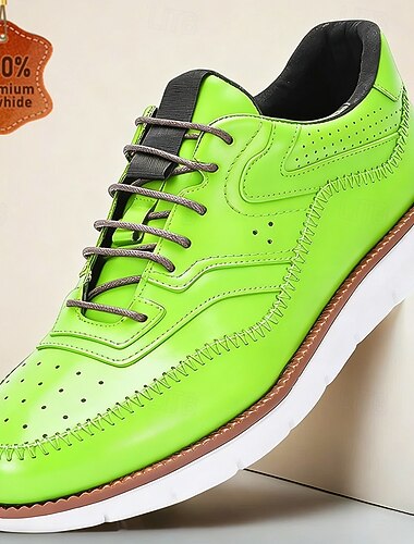  Grüne Herren-Sneaker aus echtem Leder – atmungsaktives Wingtip-Design, elegante Freizeitschuhe, geeignet für Büro, Party und Alltag