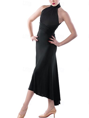  Balli da Sala Vestito Pieghe Colore puro Giunzione Per donna Feste Allenamento Performance Senza Maniche Alto Spandex Poliestere