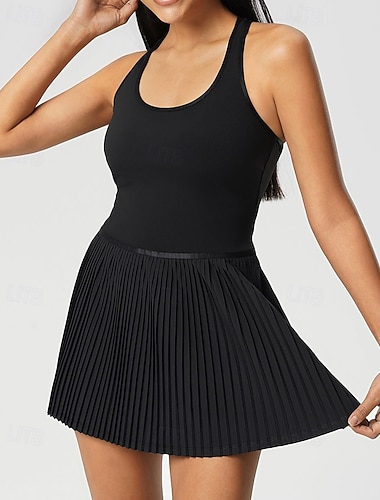  Damskie Solidne kolory Sukienka do tenisa z szortami Sukienka sportowa Bez rękawów Z marszczeniami Koszulka racerback Elastyczny Odvádí pot Oddychający Bransoletka tenisowa Golf Badminton Łódeczka