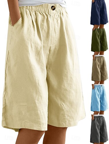  Dámské Capri kalhoty Imitace bavlny a lnu Kalhoty chinos Kraťasy prázdniny Módní Šik ven Délka kolen Vysoký pas Bez vzoru Kapsy Elastický pas Prodyšnost Pohodlné Neelastické Denní Dovolená ulice