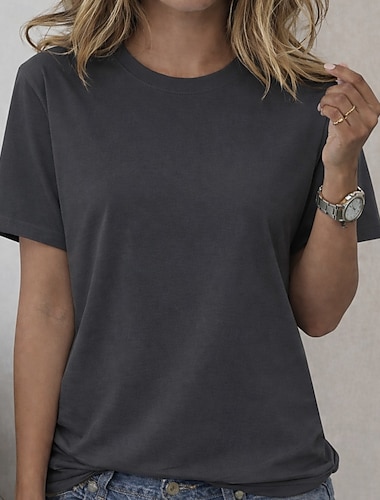 Dámské Větší velikosti Nadměrné velikosti Tričko Trička 100% Bawełna Pevná barva stylové Základní Na běžné nošení Krátký rukáv Tričkový Kulatý Běžné topy Denní Jdeme ven SAND Černá Bílá Tmavě šed