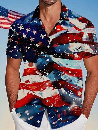  Jour de l'Indépendance Chemise Patriote Drapeau Américain pour Homme Chemise d'Été Chemise Boutonnée à Manches Courtes Mode Casual En plein Air Vacances Été Printemps Col Rabattu Imprimé en 3D