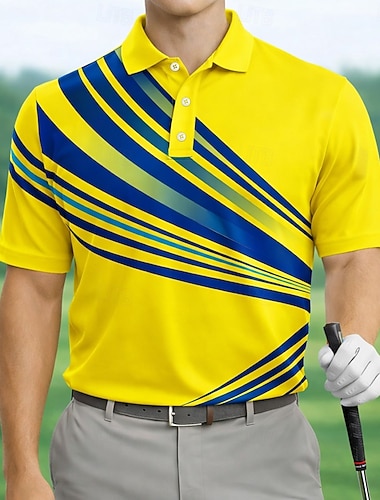  Per uomo Geometrico Golf Polo Sportivi Manica Corta Magliette polo Camicie con Colletto Casual Athleisure Bottoni Primavera & Estate Blu Bianco Giallo