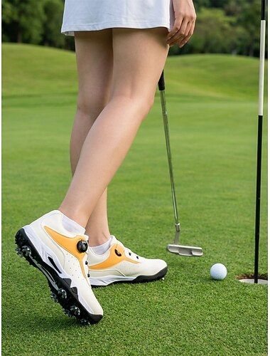  Dame røde hvide professionelle golfsko med piggede, skridsikker sål - justerbare, komfortable, sporty og ydeevne sko til golfspil og udendørsaktiviteter