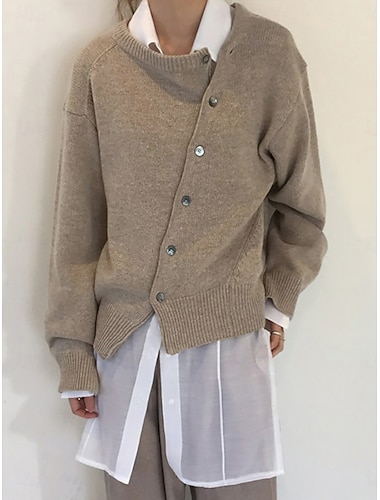  Damen Pullover Strickjacke Mode Streetwear Lässig Einfarbig Rundhalsausschnitt Knöpfe Gestrickt Langarm Normale Oberteile Stricken Täglich Outdoor Wochenende Schwarz Orange Frühling Herbst