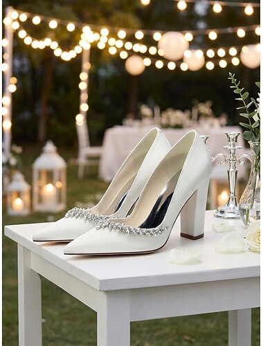  Chaussures de mariage nude à talons compensés avec détails en cristal - escarpins élégants pour les mariages en plein air