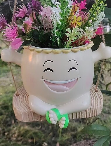  Großer, lächelnder Wandpflanztopf aus Kunstharz, verspieltes, cartoonartiges Design, Abflusslöcher für Sukkulenten, dekorativer Blumentopf für drinnen und draußen, ideal für den Innenhofgarten