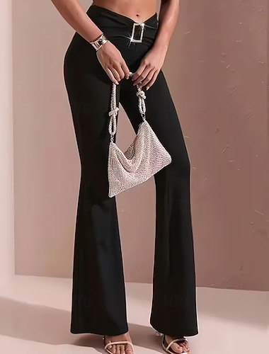  Dame Bukser Dressbukser Flared bukser Sommerbukser Ferie Mote Fritid hverdag Full lengde Medium Midje عادي Glidelås Elegant Komfort Lettvekt Myk Mikroelastisk Gateklær Fest Ferie Svart Sommer Vår Høst