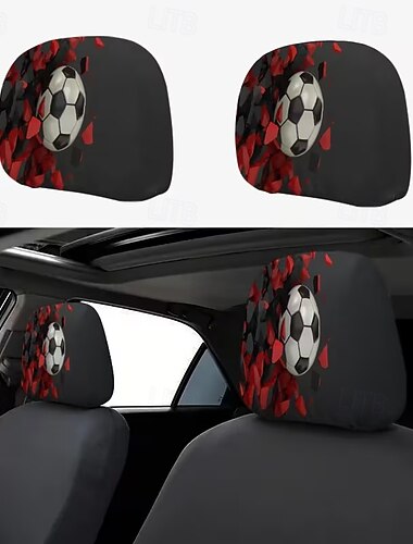  2er-Set Auto-Kopfstützenbezüge mit Fußballmotiv, Auto-Innenausstattung, modischer Sitzschutz, einfach zu montieren, geeignet für lange Fahrten und Stadtverkehr, perfekte lustige Autodekoration, erhöht