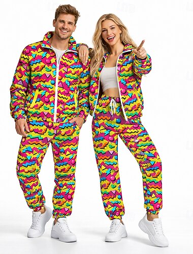  Hippie Anos 80 Estilo de rua Calças Roupa Jaqueta Manga Comprida Discoteca Fantasia Unisexo Fantasia de Carnaval Baile de Máscaras Dia a Dia Festas & Noite Casual / Diário Adulto Blusa Calças