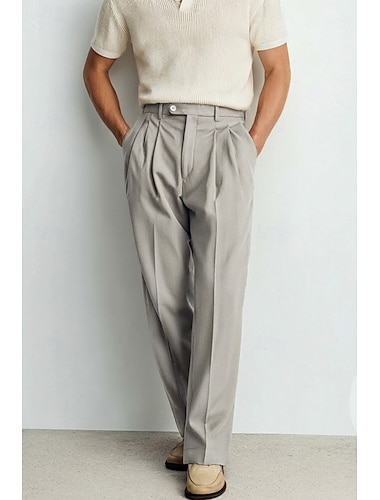  Herren Baumwolle Leinen Anzughose Freizeithose Täglich Streetwear Elegant Lässig Bequem Weiß Hell Gray Beige Einfarbig Figurbetonter Schnitt Lang Unelastisch