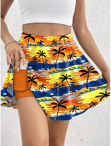  Damen Urlaubsrock Tennissrock Elegant Mode Hawaiianisch Strandbekleidung Über dem Knie Hohe Taille Röcke Grafik Farbblock Farbverlauf Druck Dehnbar Täglich Strand Blau Amethyst Orange Sommer 95
