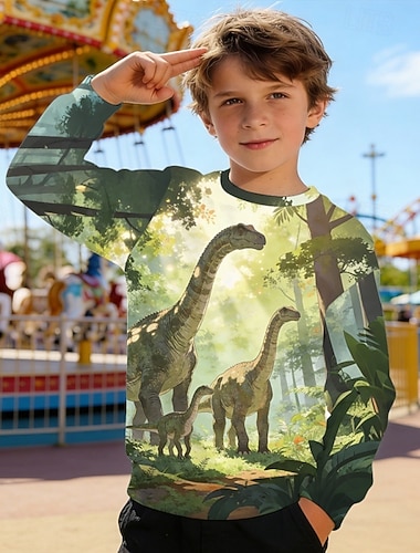  Jungen 3D Grafik Dinosaurier Sweatshirt Pullover Langarm 3D-Druck Frühling Herbst Aktiv Mode Streetwear Kinder 4-12 Jahre Rundhalsausschnitt Lässig Täglich Outdoor Normale Passform