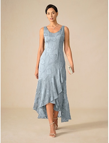  Damen Midikleid Rüschenkleid Elegant Täglich Urlaub Hochzeitsgast Spitze Geschichtet Normale Passform Blumen Ärmellos U-Ausschnitt Himmelgrau